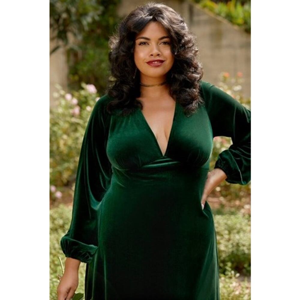 Modcloth Late To The Party Green Velour Maxi Dress | Size 2X